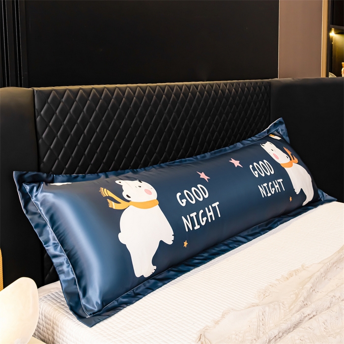 91家纺网 家纺一手货源 找家纺 梦舒羽2025新款可水洗冰丝双人枕套凉爽枕头套枕芯套 白白熊