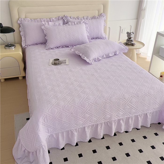 91家纺网 家纺一手货源 找家纺 十个点 2024新款软糯舒适水洗泡泡棉夹棉床盖款单品及套件 媚紫