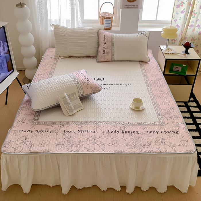 91家纺网 家纺一手货源 找家纺 顾里家纺 顾里家纺 2024新款凉感丝数码印花INS风大版凉席三件套 法式粉花