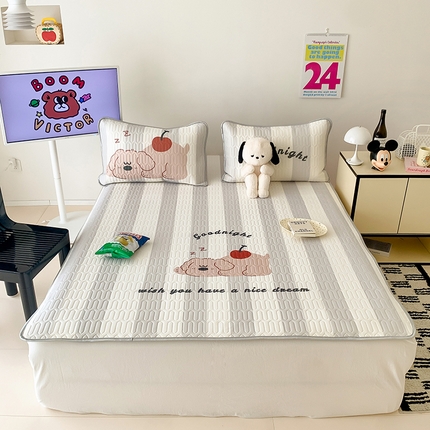 顾里家纺 顾里家纺 2024新款凉感丝数码印花INS风大版凉席三件套 趴趴熊