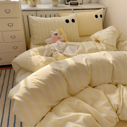 91家纺网 家纺一手货源 找家纺 （总）丽涵家纺 2025新款全棉多巴胺混搭色织水洗棉四件套学生三件套