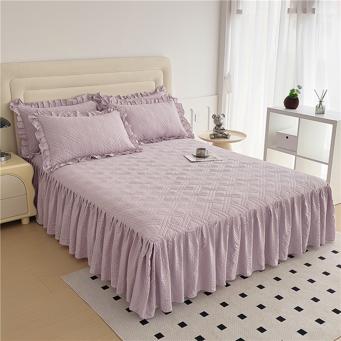 91家纺网 家纺一手货源 找家纺 （总）十个点 2024新款亲肤水洗泡泡棉夹棉绗缝床裙款单品及套件