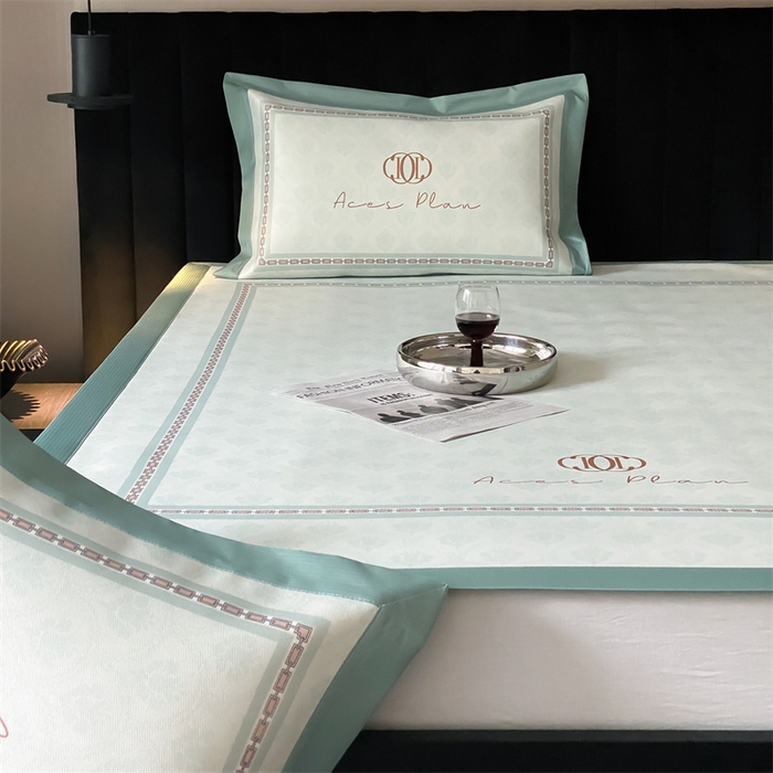 91家纺网 家纺一手货源 找家纺 三味舒屋 2025新款凉感抗菌防螨印花冰丝养生席手绘系列床席款【简欧】  安娜绿