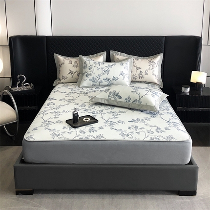 91家纺网 家纺一手货源 找家纺 （总）三味舒屋 2025新款凉感抗菌防螨印花冰丝养生席手绘系列【花卉】床笠款