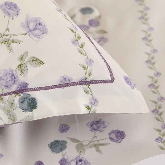 91家纺网 家纺一手货源 找家纺 富之航家纺 2024新款拼角宽边水洗天丝夏被四件套 园艺紫