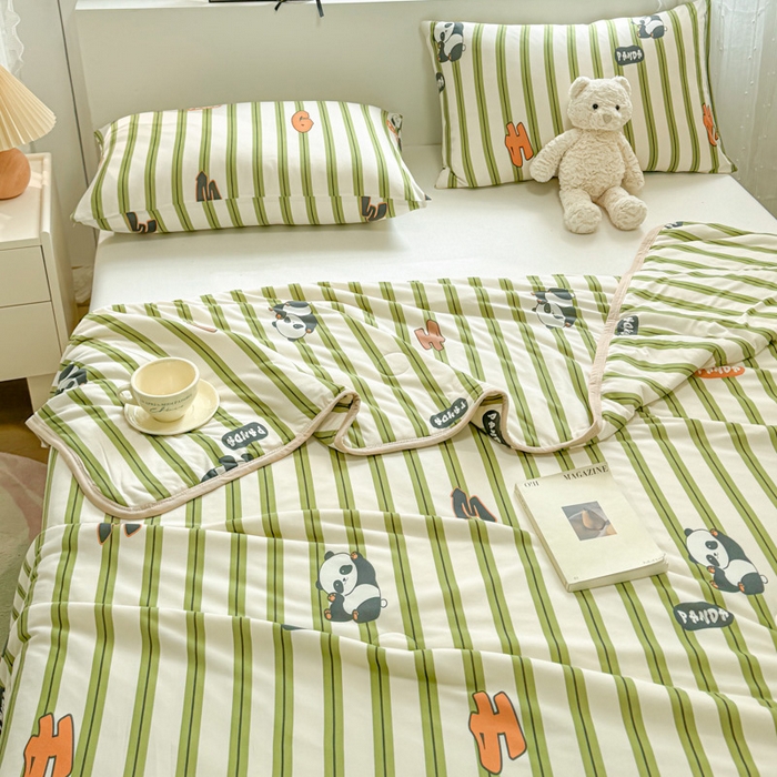 91家纺网 家纺一手货源 找家纺 葡萄家 2024新款A类母婴级大豆纤维牛奶丝针织棉夏凉被 绿条熊猫