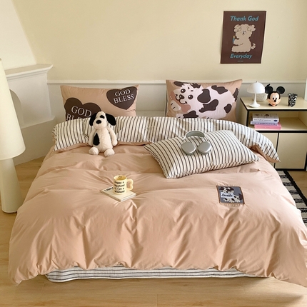 柠馨 2024新款全棉卡通数码印花绣标系列四件套 微笑狗