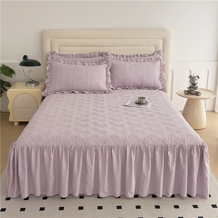 2024新款亲肤水洗泡泡棉夹棉绗缝床裙款单品及套件 豆沙