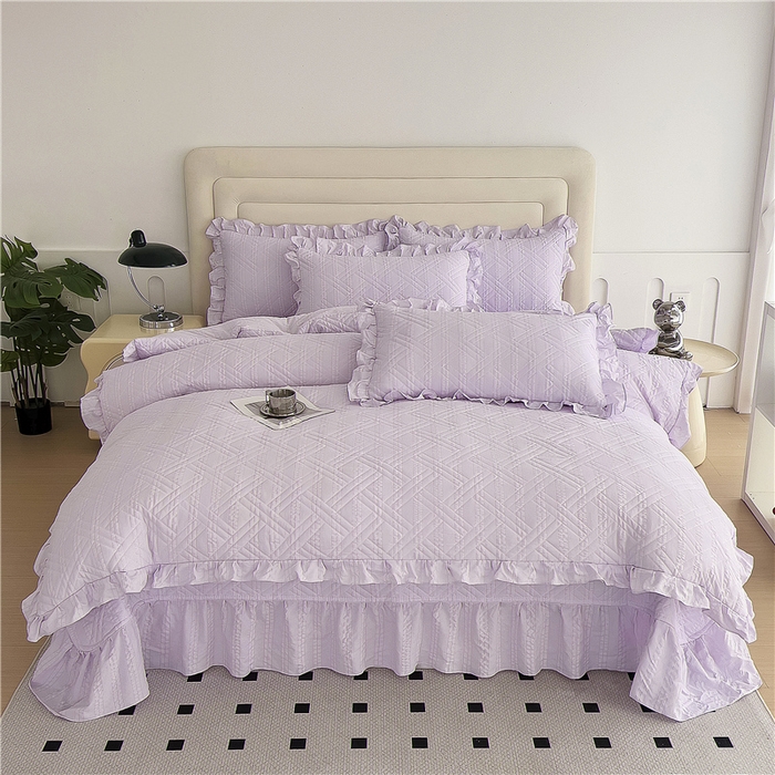 91家纺网 家纺一手货源 找家纺 十个点 2024新款软糯舒适水洗泡泡棉夹棉床盖款单品及套件 媚紫