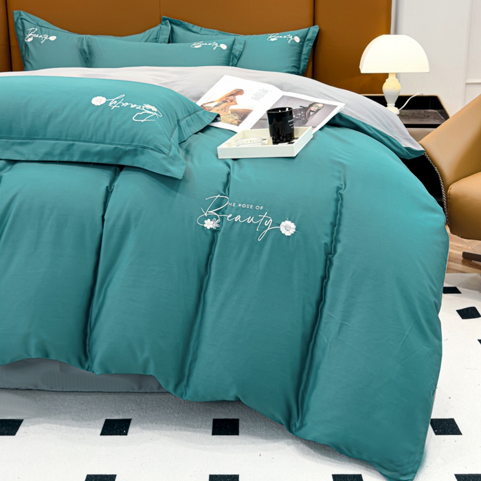 91家纺网 家纺一手货源 找家纺 U品汇 2024新品60S支贡缎长绒棉刺绣花四件套AB版纯棉全棉4件套100%棉 爱莎-富贵兰