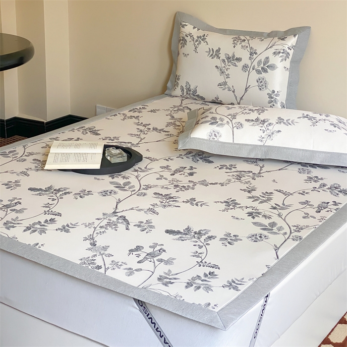 91家纺网 家纺一手货源 找家纺 三味舒屋 2026新款凉感抗菌防螨印花冰丝养生席手绘系列【花卉】床席款 枝晓米