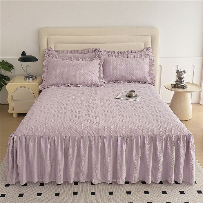 91家纺网 家纺一手货源 找家纺 十个点 2024新款亲肤水洗泡泡棉夹棉绗缝床裙款单品及套件 豆沙