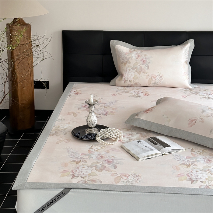 91家纺网 家纺一手货源 找家纺 三味舒屋 2026新款凉感抗菌防螨印花冰丝养生席手绘系列【花卉】床席款 雅韵