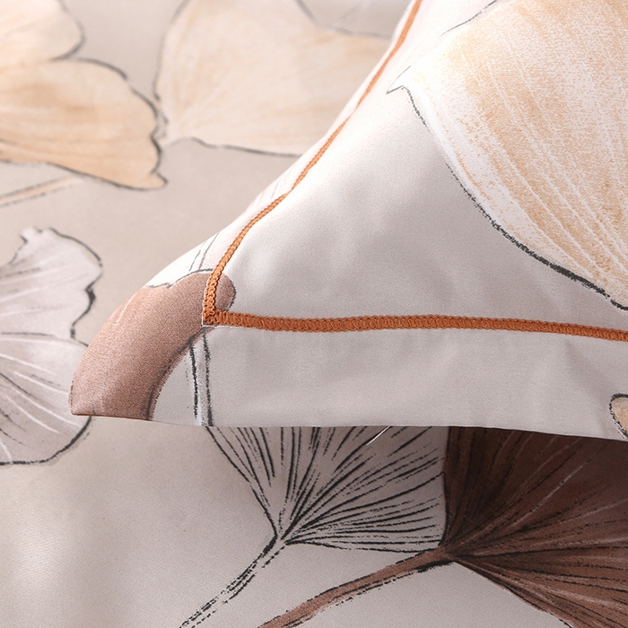 91家纺网 家纺一手货源 找家纺 富之航家纺 2024新款拼角宽边水洗天丝夏被四件套 盛夏-可可棕