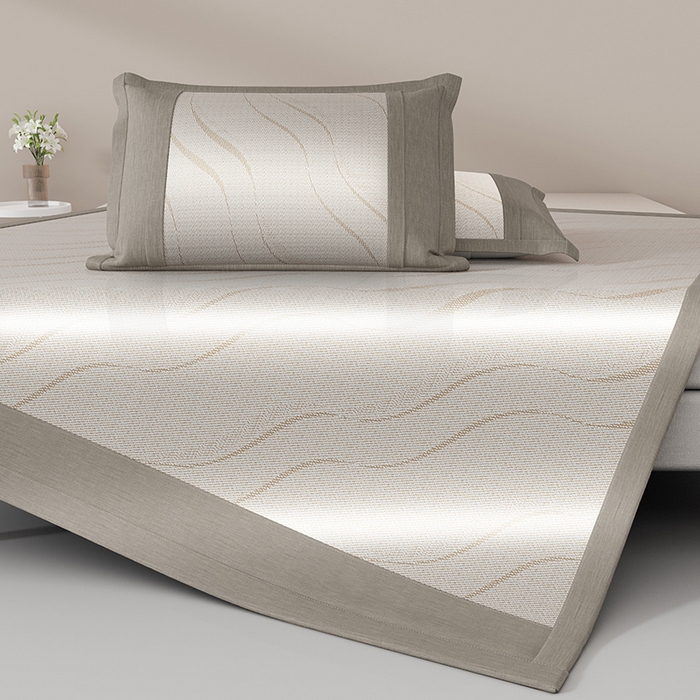 91家纺网 家纺一手货源 找家纺 伊被源 2024新款抗菌水洗绣花冰丝席--波澜 波澜-冰幻咖