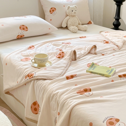 葡萄家 2024新款A类母婴级大豆纤维牛奶丝针织棉夏凉被 奶油蘑菇