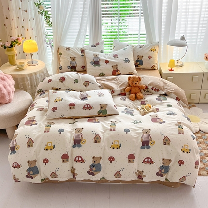 91家纺网 家纺一手货源 找家纺 多品家纺 2024年直播爆款12868全棉四件套 熊熊家园