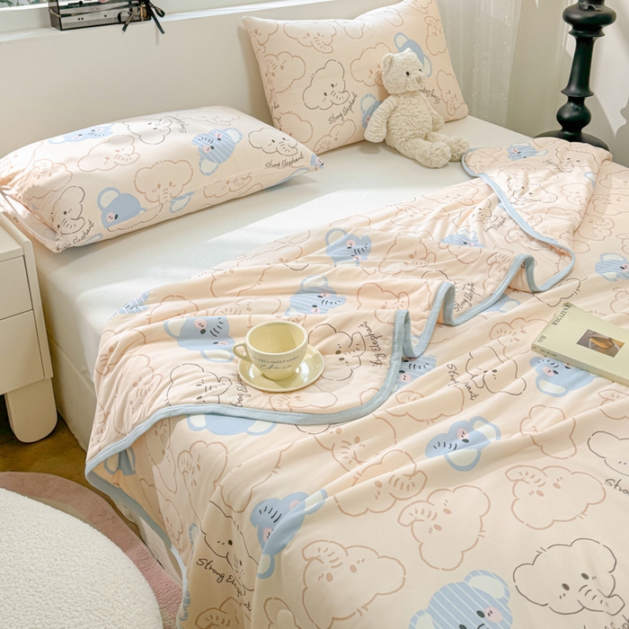 91家纺网 家纺一手货源 找家纺 葡萄家 2024新款A类母婴级大豆纤维牛奶丝针织棉夏凉被 蓝色小象