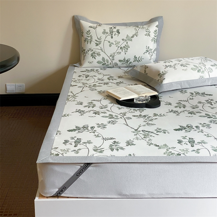 91家纺网 家纺一手货源 找家纺 三味舒屋 2026新款凉感抗菌防螨印花冰丝养生席手绘系列【花卉】床席款 枝晓绿