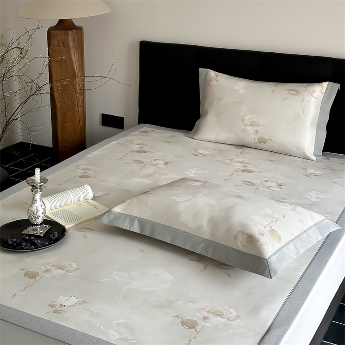 91家纺网 家纺一手货源 找家纺 三味舒屋 2026新款凉感抗菌防螨印花冰丝养生席手绘系列【花卉】床席款 南烟