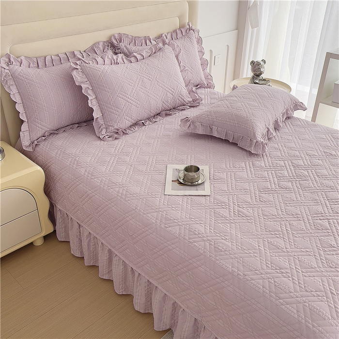 91家纺网 家纺一手货源 找家纺 十个点 2024新款软糯舒适水洗泡泡棉夹棉床盖款单品及套件 豆沙