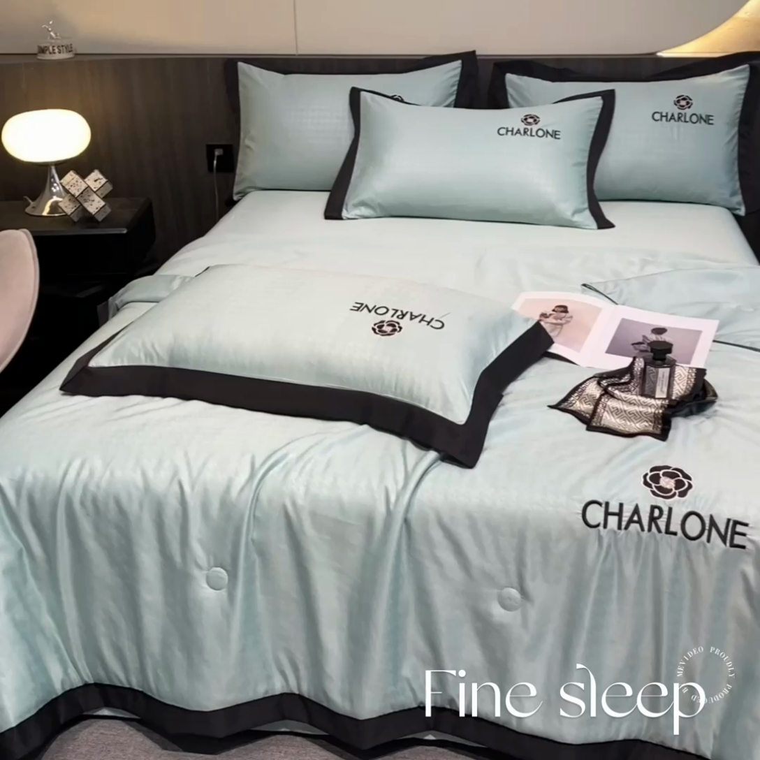 91家纺网 家纺一手货源 找家纺 露梦 2025新款水洗真丝刺绣夏被夏被四件套挪威系列 挪威-薄荷绿