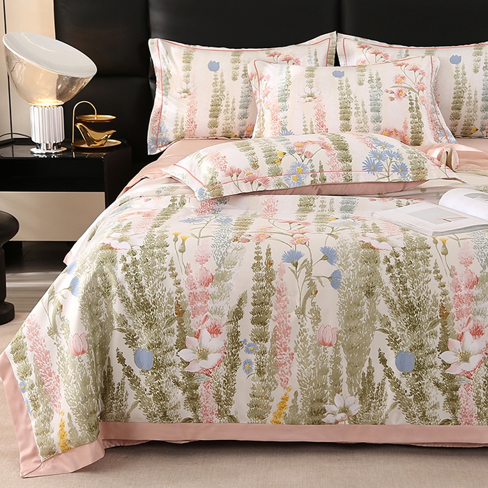 91家纺网 家纺一手货源 找家纺 富之航家纺 2024新款拼角宽边水洗天丝夏被四件套 炫彩