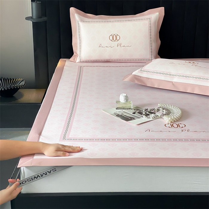 91家纺网 家纺一手货源 找家纺 三味舒屋 2025新款凉感抗菌防螨印花冰丝养生席手绘系列床席款【简欧】  安娜粉