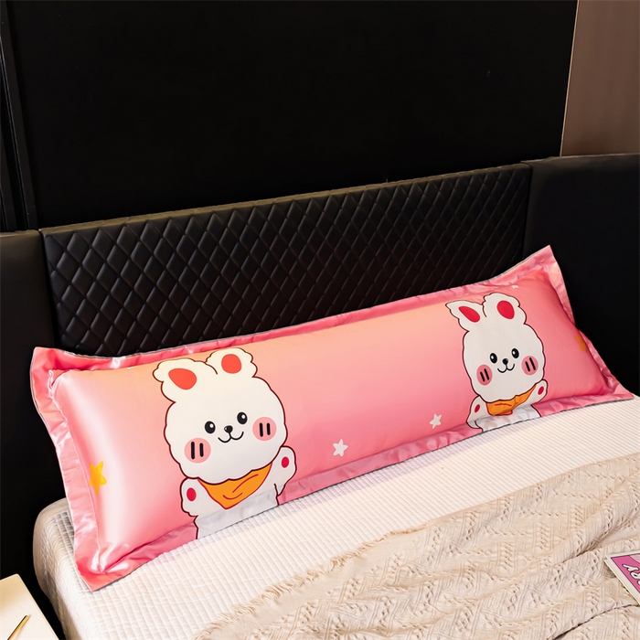 91家纺网 家纺一手货源 找家纺 梦舒羽2025新款可水洗冰丝双人枕套凉爽枕头套枕芯套 小兔叽