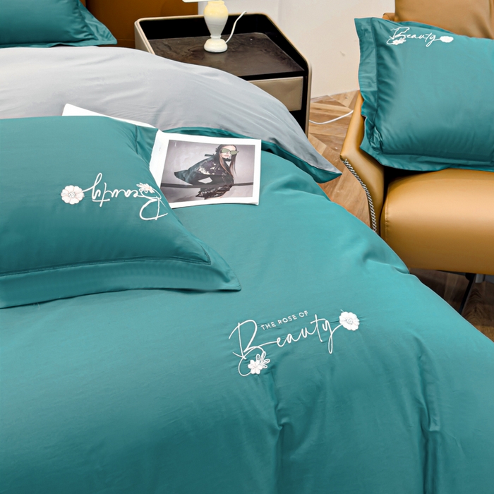 91家纺网 家纺一手货源 找家纺 U品汇 2024新品60S支贡缎长绒棉刺绣花四件套AB版纯棉全棉4件套100%棉 爱莎-富贵兰