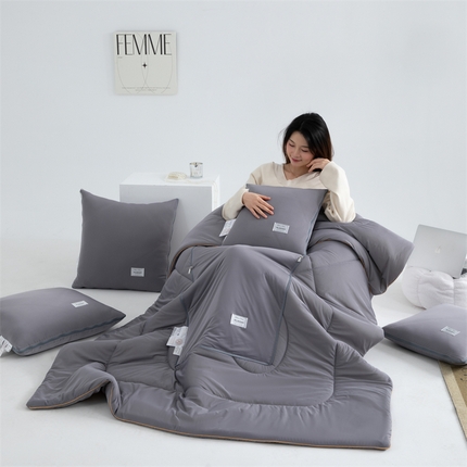 照世 2024新款凉感丝贴布绣抱枕被 深灰色