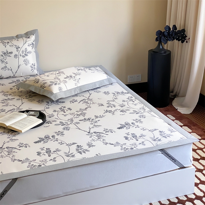 91家纺网 家纺一手货源 找家纺 三味舒屋 2026新款凉感抗菌防螨印花冰丝养生席手绘系列【花卉】床席款 枝晓米