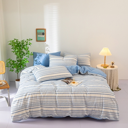 91家纺网 家纺一手货源 找家纺 木兰花 2024新款民宿全棉色织色织提花小众四件套-波西米亚风 波西米亚风-蓝