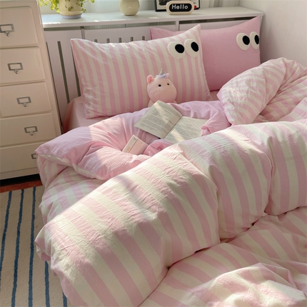 91家纺网 家纺一手货源 找家纺 （总）丽涵家纺 2025新款全棉多巴胺混搭色织水洗棉四件套学生三件套