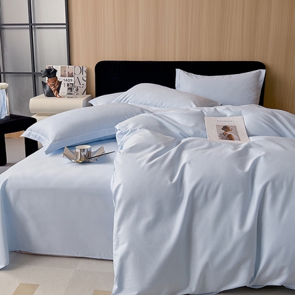 91家纺网 家纺一手货源 找家纺 兜兜 2024新款全棉13376纯色四件套可定制定做 清新蓝