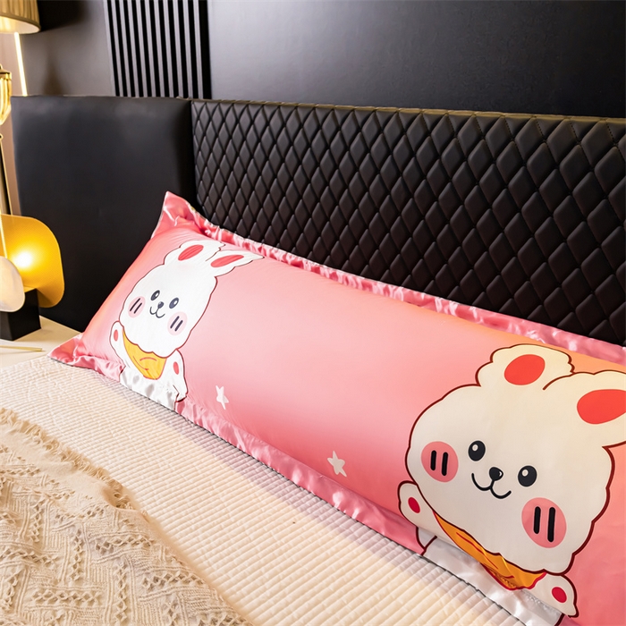 91家纺网 家纺一手货源 找家纺 梦舒羽2025新款可水洗冰丝双人枕套凉爽枕头套枕芯套 小兔叽