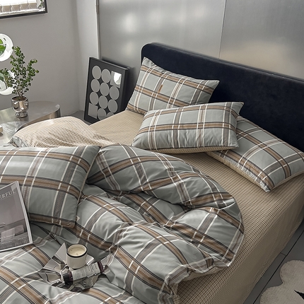 91家纺网 家纺一手货源 找家纺 （总）DoDo 兜兜 2024年新款全棉纯棉简约条格四件套可定制定做