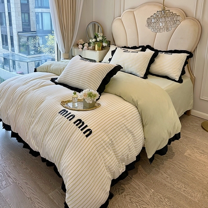 91家纺网 家纺一手货源 找家纺 苏源家居 2024新款法式小香风系列亲肤棉四件套 小香风-青草绿