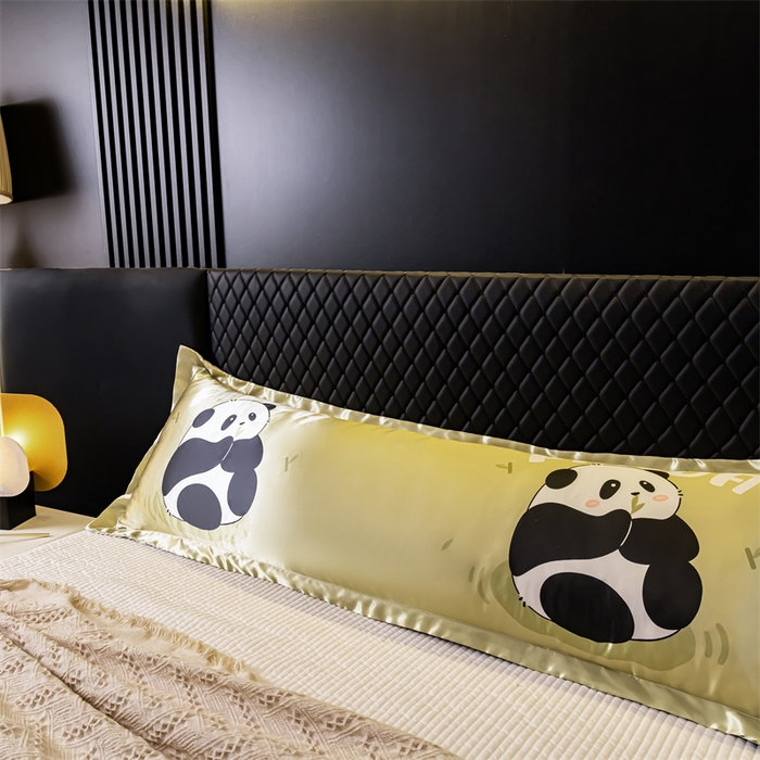 91家纺网 家纺一手货源 找家纺 梦舒羽2025新款可水洗冰丝双人枕套凉爽枕头套枕芯套 小熊猫