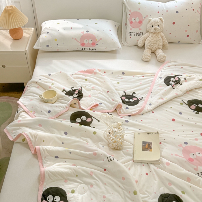 91家纺网 家纺一手货源 找家纺 葡萄家 2024新款A类母婴级大豆纤维牛奶丝针织棉夏凉被 波点煤球