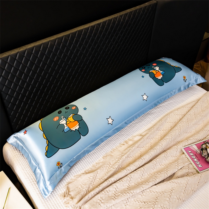 91家纺网 家纺一手货源 找家纺 梦舒羽2025新款可水洗冰丝双人枕套凉爽枕头套枕芯套 小恐龙