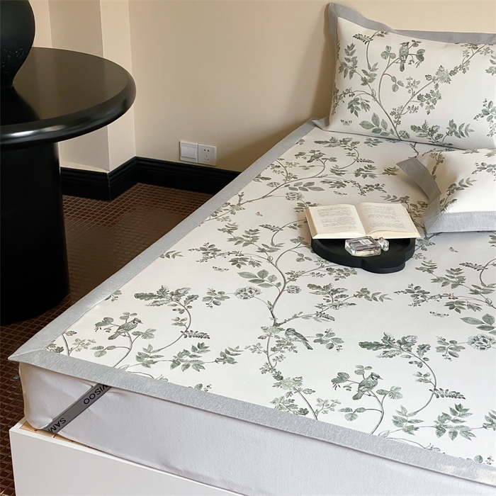 91家纺网 家纺一手货源 找家纺 三味舒屋 2026新款凉感抗菌防螨印花冰丝养生席手绘系列【花卉】床席款 枝晓绿