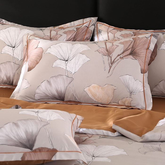 91家纺网 家纺一手货源 找家纺 富之航家纺 2024新款拼角宽边水洗天丝夏被四件套 盛夏-可可棕