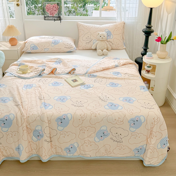 91家纺网 家纺一手货源 找家纺 葡萄家 2024新款A类母婴级大豆纤维牛奶丝针织棉夏凉被 蓝色小象