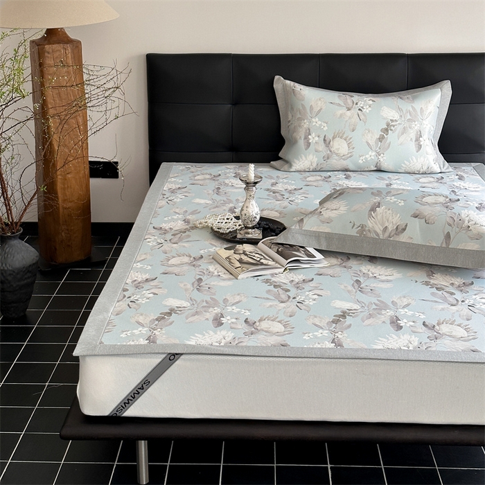 91家纺网 家纺一手货源 找家纺 三味舒屋 2026新款凉感抗菌防螨印花冰丝养生席手绘系列【花卉】床席款 兰亭
