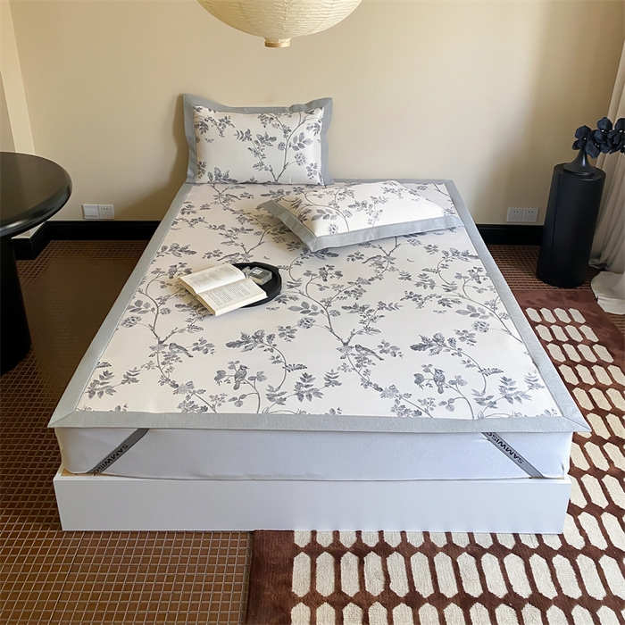 91家纺网 家纺一手货源 找家纺 三味舒屋 2026新款凉感抗菌防螨印花冰丝养生席手绘系列【花卉】床席款 枝晓米