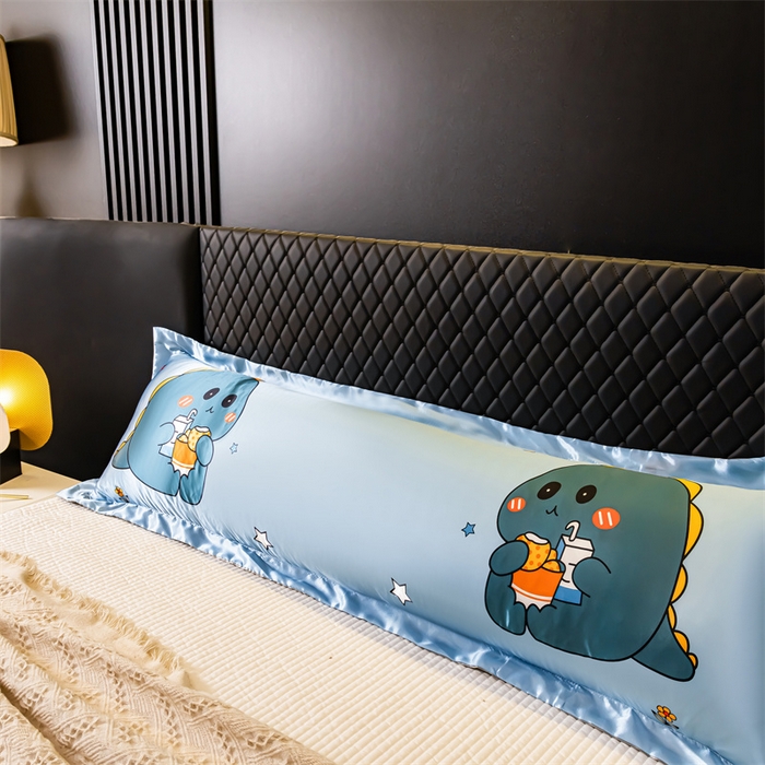 91家纺网 家纺一手货源 找家纺 梦舒羽2025新款可水洗冰丝双人枕套凉爽枕头套枕芯套 小恐龙