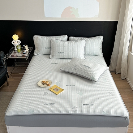 2024 新款A类立体提花冰豆豆凉感抗菌凉席床笠款 小草莓绿