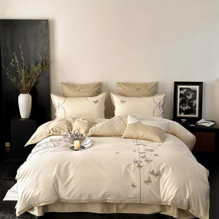 91家纺网 家纺一手货源 找家纺 （总）FORTWO2024新款50S新中式长绒棉四件套-场景一