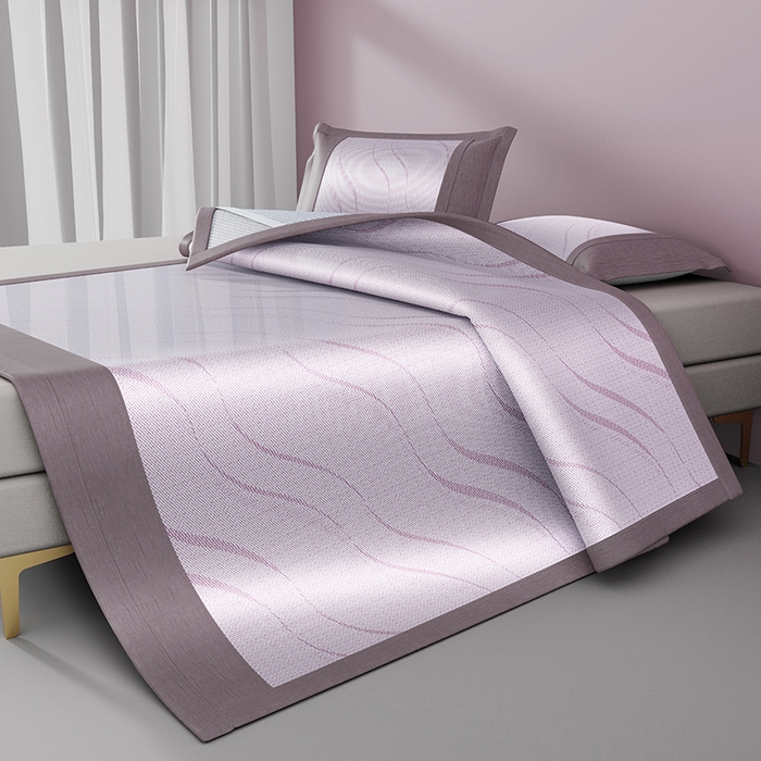 91家纺网 家纺一手货源 找家纺 伊被源 2024新款抗菌水洗绣花冰丝席--波澜 波澜-冰清紫